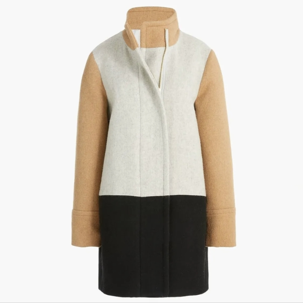 JCrew Color Block City Coat in Camel Sz 14